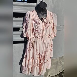 Floral Pink Dress with Puff Sleeves